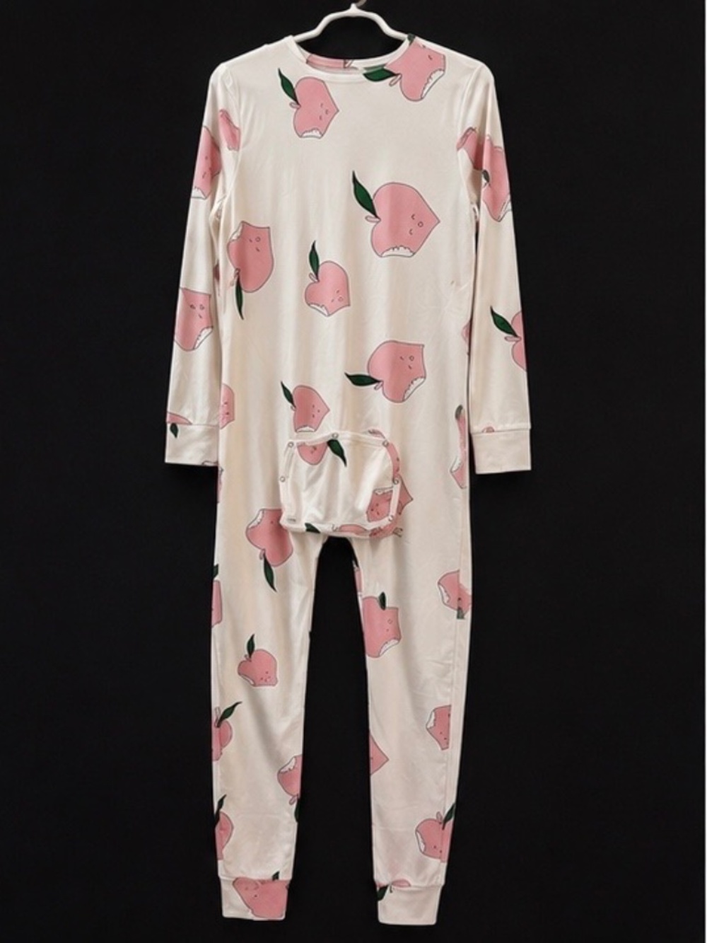 Women’s Cream Zip-Front Peach Print Onesie Pajamas - Picture 3 of 3